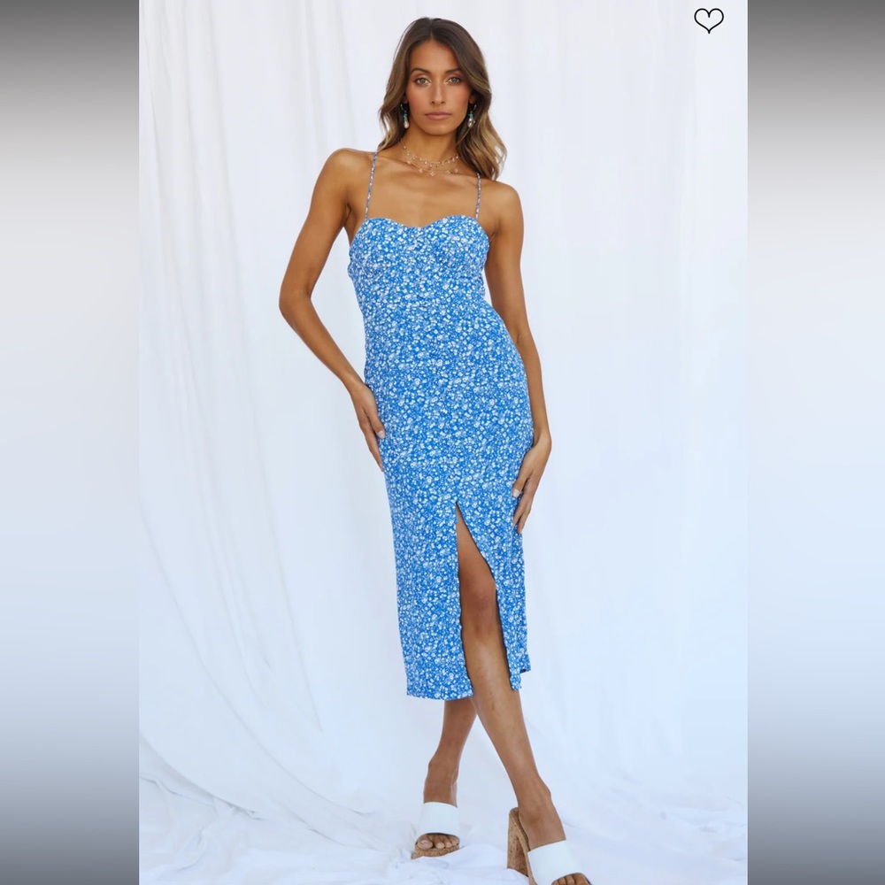 Fortunate One Blue and White Floral Midi Dress